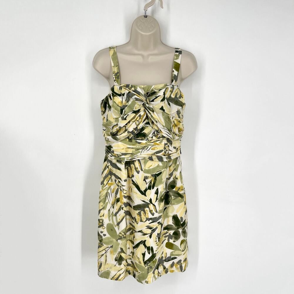 Banana Republic Silk Twist Front Dress Sz 8 Green Yellow Convertible Straps